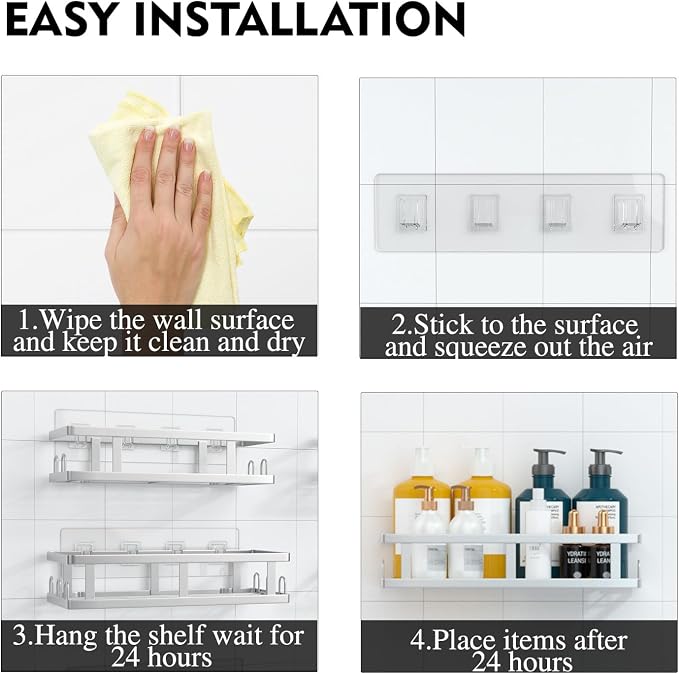 Youvip Shower Caddy 6 Pack, Adhesive Shower Shelves with Soap Holder, No Drilling Rustproof Large Capacity Bathroom Organizers and Storage, Silver - Image 9