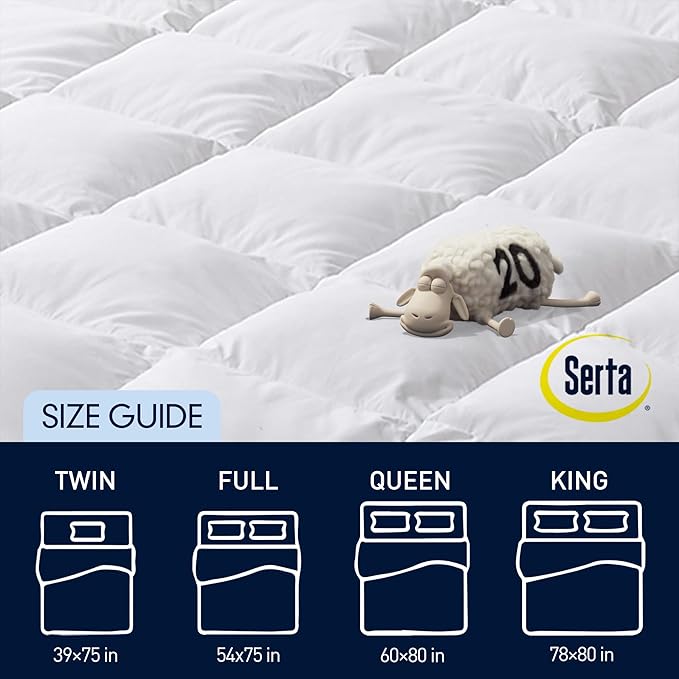 Serta White Goose Feather Down Bed Mattress Topper Full Size - Plush Fluffy Anchor Bands Mattress Pad 240 Thread Count 100% Cotton Fabric Featherbed, 54"x75"