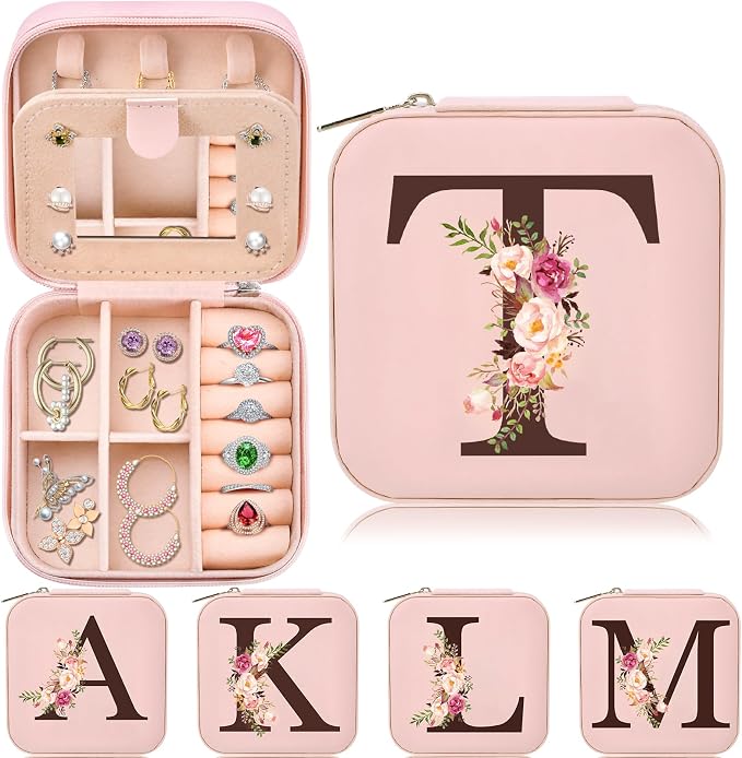 Inngeroo Mom Gifts for Women from Daughter Son, Travel Jewelry Case Box Organizer Personalized Gifts for Mom Wife Women, Gift for Friend Sister Grandma Aunt, Initial T by Inngeroo