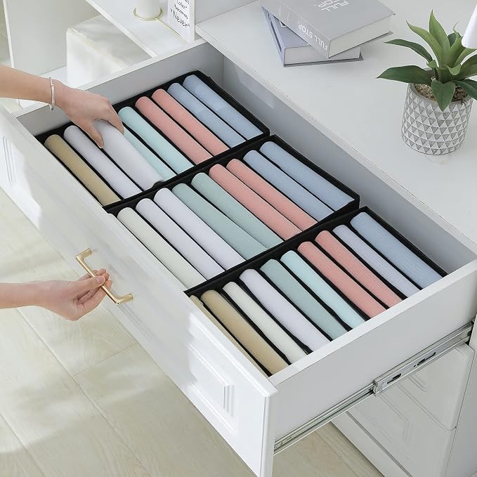 Qozary 4 Pack Drawer Organizers for Clothing, 10 Grids Foldable Dresser Drawer Organizers, Clothes Organizer for Folded Clothes, T-shirt, Tank Tops, Camisoles, Underwear, Leggings, Baby Clothes - Image 4