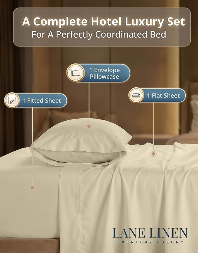 LANE LINEN Twin XL Sheets Set - 600 Thread Count Premium Sateen Weave for Hotel Quality Softness - 100% Cotton Sheets for Single Beds - 15'' Deep Pocket for Snug Fit to Your Mattress - Linen