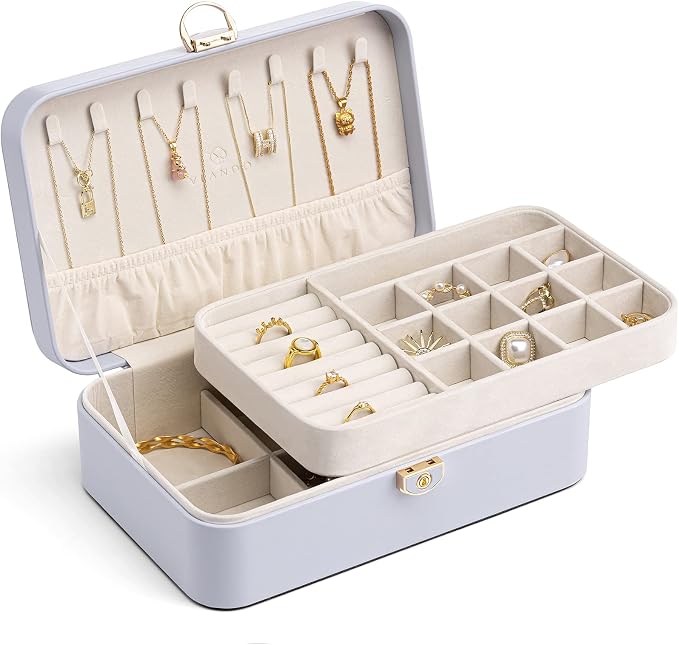 VLANDO Jewelry Box Organizer for Girl,Faux Leather Lockable Jewelry Holder Organzier Case Boxes with 2 Layers,Earrings Necklace,Rings Storage,Wedding Warm Gifts Purple by VLANDO