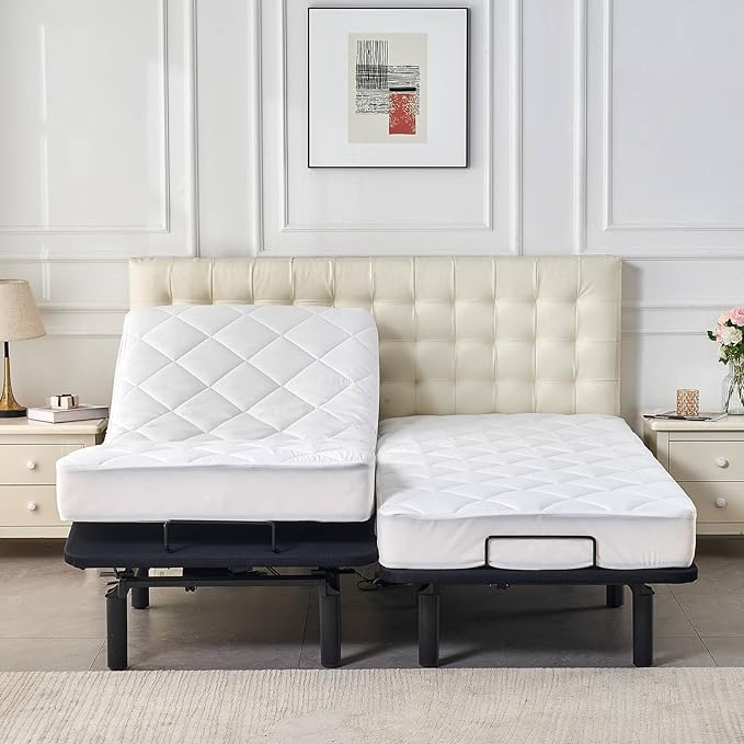 Kingnex Split King Mattress Topper for Adjustable Bed Fluffy Matress Cover Quilted Fitted Mattress Pad with Elastic Pocket