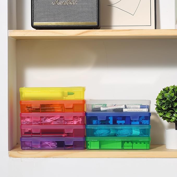 novelinks Plastic Clear Storage Containers for Organizing, Craft Storage Organizers and Stackable Storage Bins with Lids for Pencil Box, Bead, Cookie Cutter, Board Game (9 Pack Medium -Color) - Image 5