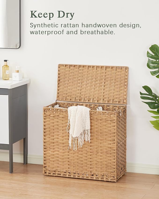 SETVSON Laundry Hamper with Lid Laundry Basket 132 L (35 Gal) Wicker Clothes Hamper, Handwoven Rattan Hamper with Handles and 4 Removable Liner Bags, 6 Mesh Bags for Laundry Bedroom Natural - Image 2