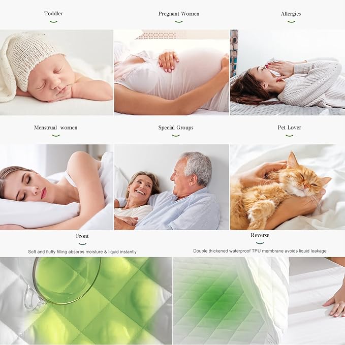 UNILIBRA Twin XL Mattress Pad Waterproof Rayon Made from Bamboo, Fitted Deep Pocket Mattress Cover fits 6''-19'', Breathable Quilted Mattress Protector, White