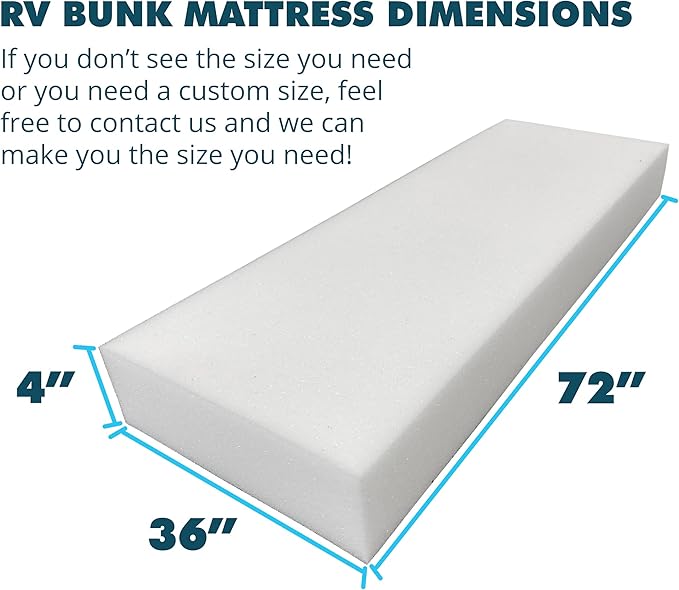 Foamma 4" x 36" x 72" High Density RV Bunk Mattress Replacement, Firm, Durable, Premium Comfort, USA Made, No Cover