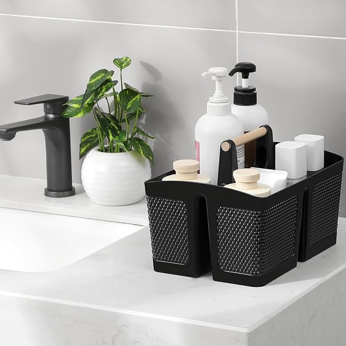 rejomiik Portable Shower Caddy Basket Plastic Cleaning Caddy Organizer Storage Tote with Handle for Bathroom, College, Dorm Room Essentials, Black - Image 2