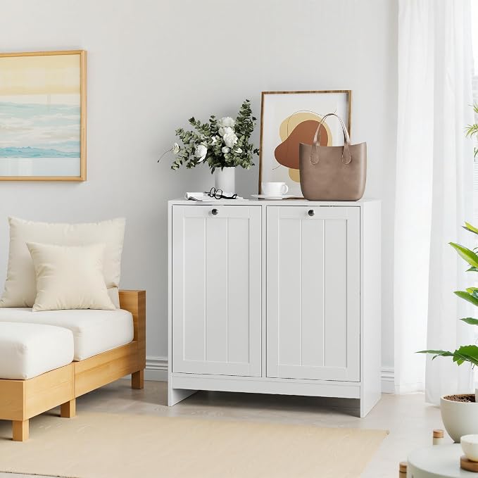Tilt-Out Double Laundry Hamper Cabinet, White, 26.8" H x 26" W x 12" D, 5.9 Gal Capacity, MDF Construction. - Image 2