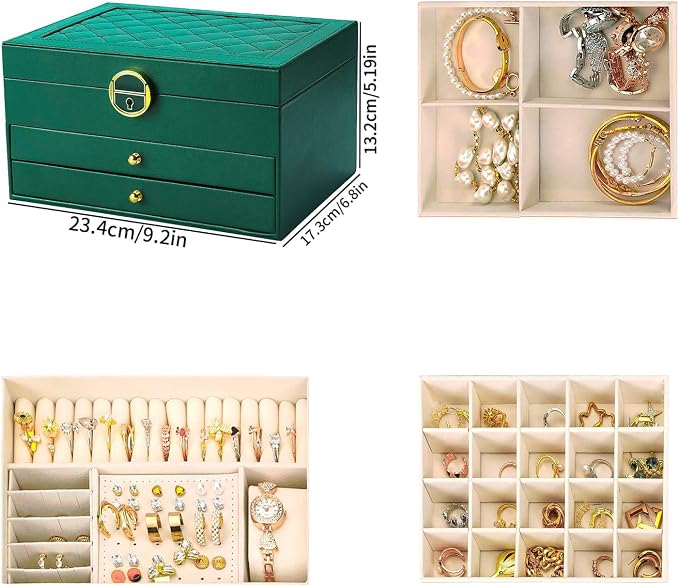 Jewelry Organizer Box PU Leather Double-Layer Pull-Out Drawer & Multiple Compartments - Premium Jewelry Storage for Necklaces, Rings, Bracelets - Nice Christmas Gift for Women, Men - Image 6