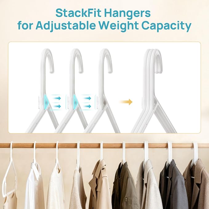 Vtopmart 60 Pack Plastic Clothes Hangers, 16.7in Standard StackFit Hangers for T-Shirt, Coats, Jackets, Sweaters, Non-Slip Slim Hanger with Hooks, Space-Saving in Closet, Durable Clothes Organizers - Image 3