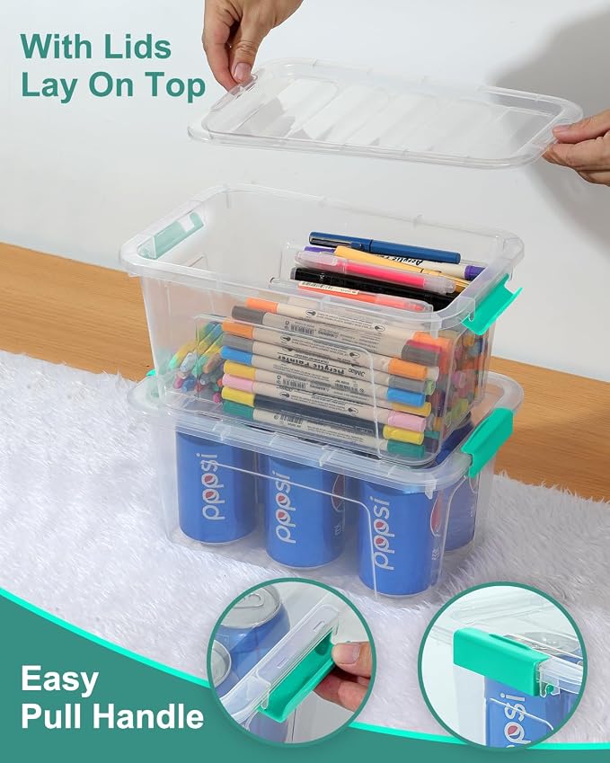Storage Bins with Lids 6 Pack Clear Storage Containers, 7 Quart Stackable Plastic Containers with Secure Black Buckle Latch, Durable Storage Box Organizer for Pantry, Closet, Office & Classroom - Image 5