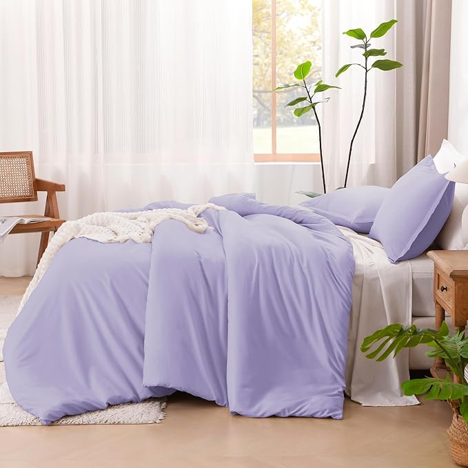 Litanika Comforters Twin XL Size Lavender, 2 Pieces Lightweight Solid Bedding Set & Collections, All Season Fluffy Bed Set (68x92 Inches Comforter & 1 Pillowcase)