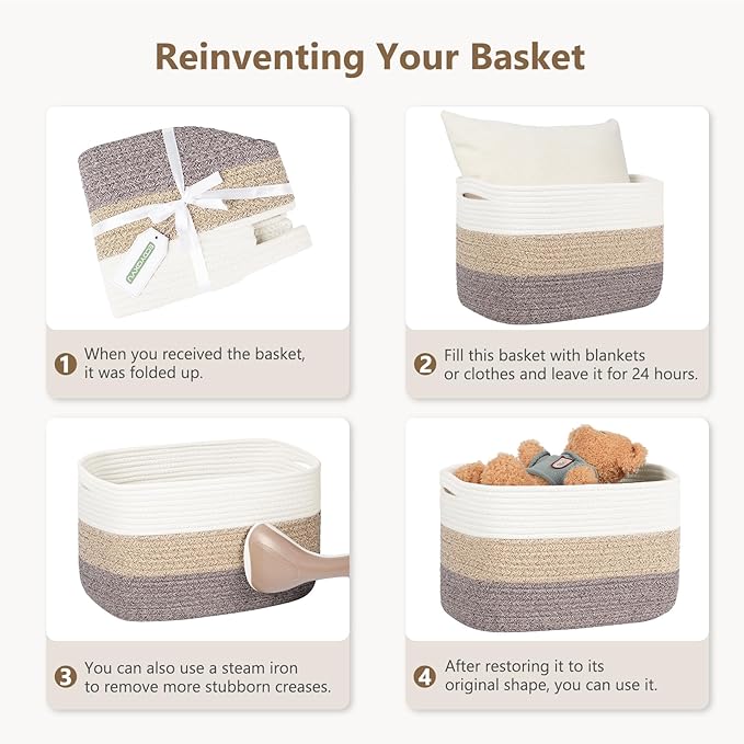 ECDYQXVU Cotton Rope Storage Basket, 15x10x9 Inches, Woven Basket for Shelves, Clothes, Towels, Books, and Laundry, Jute Brown (3 Pack) - Image 8