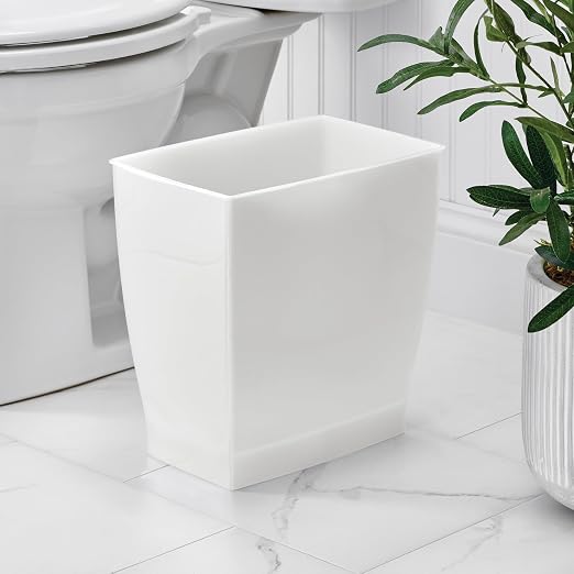 iDesign Small Plastic Bathroom Trash Can, Slim Rectangle Garbage Bin for Bedroom, Office, Dorm, 4-Pack, Frost - Image 3