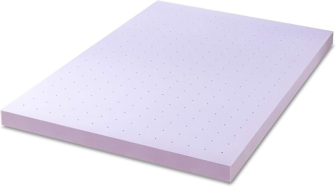 Mellow 4 Inch Ventilated Memory Foam Mattress Topper, Soothing Lavender Infusion, CertiPUR-US Certified, Queen