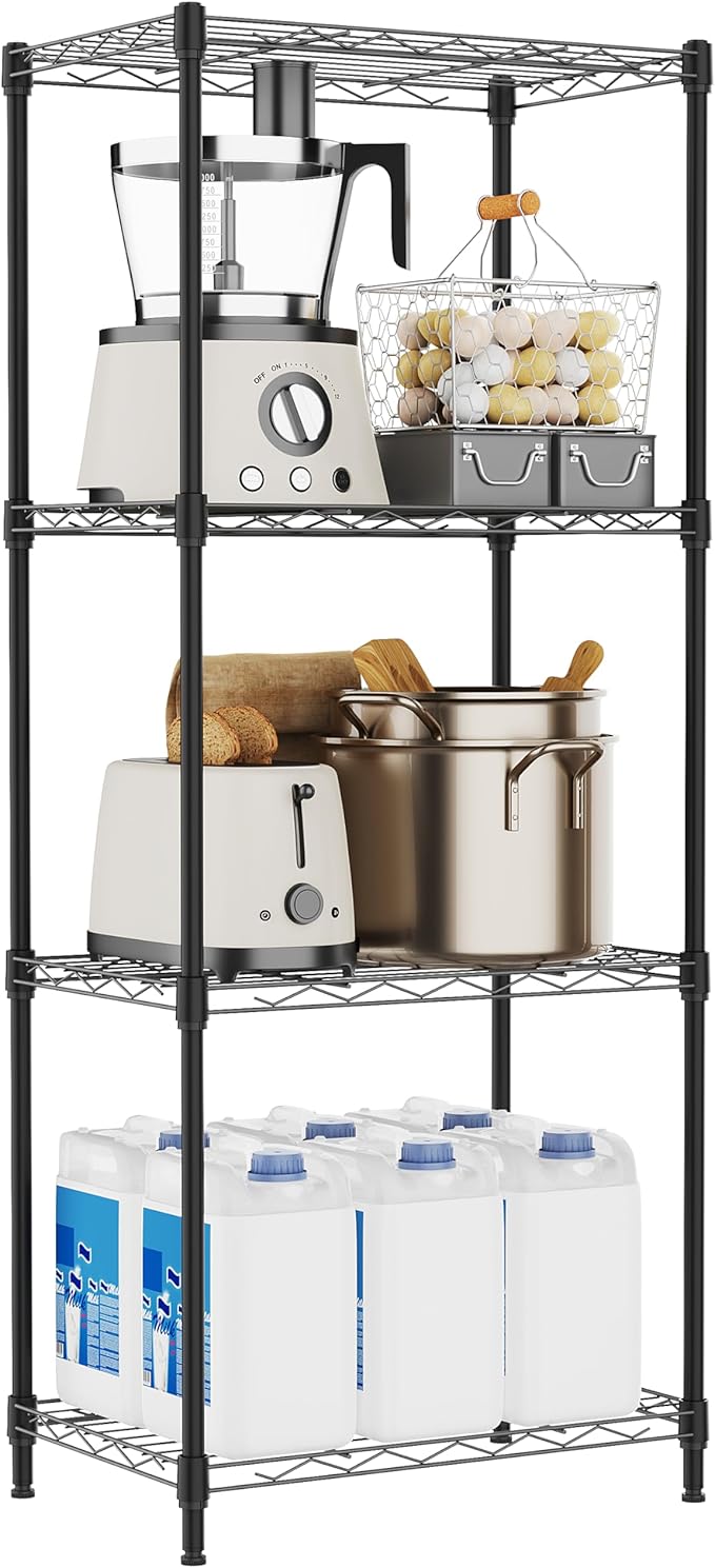M MZG 4 Tiers Shelf Metal Storage Shelves Wire Rack Closet Organizers for Garage Kitchen Bathroom Laundry Black 11.8" D x 17.7" W x 41.9" H by MEIGAOPLASTICANDMETALHKCOLIMITED