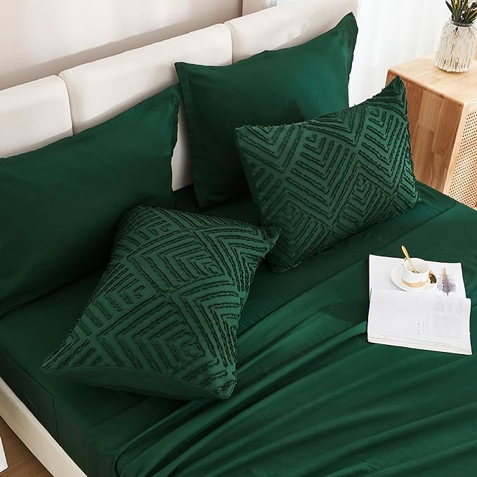 Andency California King Comforter Set Dark Emerald Green - 7 Pieces Bed in a Bag Cal King Bedding Comforter Sets, Tufted Lightweight Fluffy Bed Set with Comforter, Sheets, Pillowcases & Shams