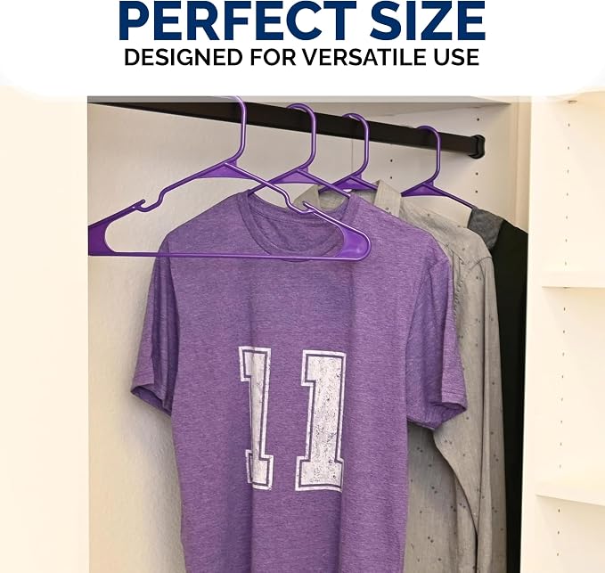 Closetselect Plastic Hangers 50 Pack - Space Saving Clothes Hangers, Made in USA, Durable & Strong Plastic Shirt & Coat Hanger with Notches & Shoulder Grooves, Non-Slip Clothing Hangers | Dark Grape - Image 6