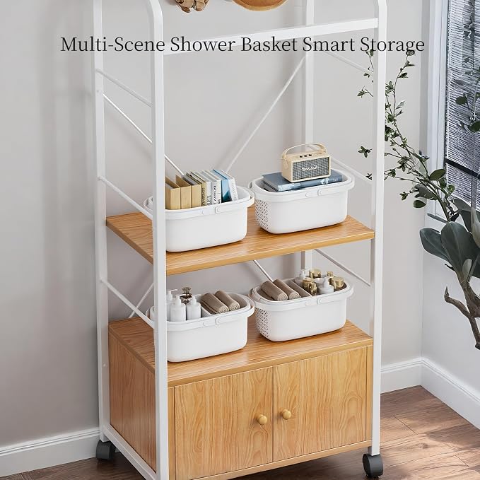 Pulseplay Plastic Shower Caddy Basket with Handle Portable Organizer Storage Basket with Drainage Holes for Bathroom College Dorm Bedroom Kitchen Gym (White) - Image 5