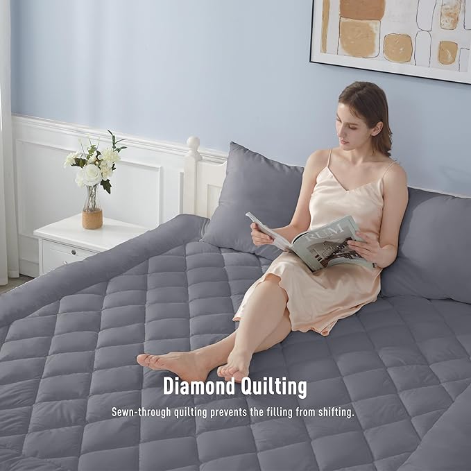 Twin XL Size Mattress Pad Cotton Top Mattress Cover for College Dorm Quilted Fitted Mattress Protector with 18-22" Deep Pocket Down Alternative Fill Noiseless & Breathable (Twin XL, Dark Grey)