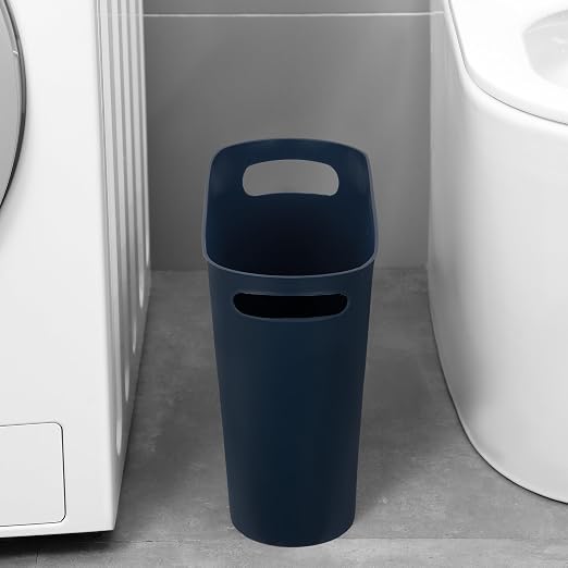 rejomiik Small Trash Can, 3.5 Gallon Slim Garbage Can Plastic Waste Basket with Handles Container Bin for Narrow Spaces Bathroom, Bedroom, Kitchen, Office at Home, 2 Pack Navy - Image 3