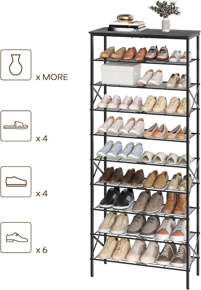 YATINEY 10 Tier Shoe Rack, Large Capacity Shoe Storage Organizer Holds 40 Pairs, Sturdy and Stable, for Entryway, Hallway, Closet, Dorm Room, Charcoal SS10BCG1 - Image 7