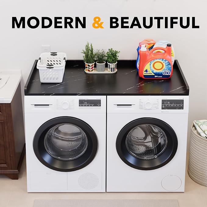 SpaceAid Washer Dryer Countertop, Laundry Wood Shelf Topper with Edge, 54" Width x 27.5" Depth Cover Guard Organizer for Washer and Dryer Laundry Hamper Counter Storage Organization (Black Marble) - Image 6