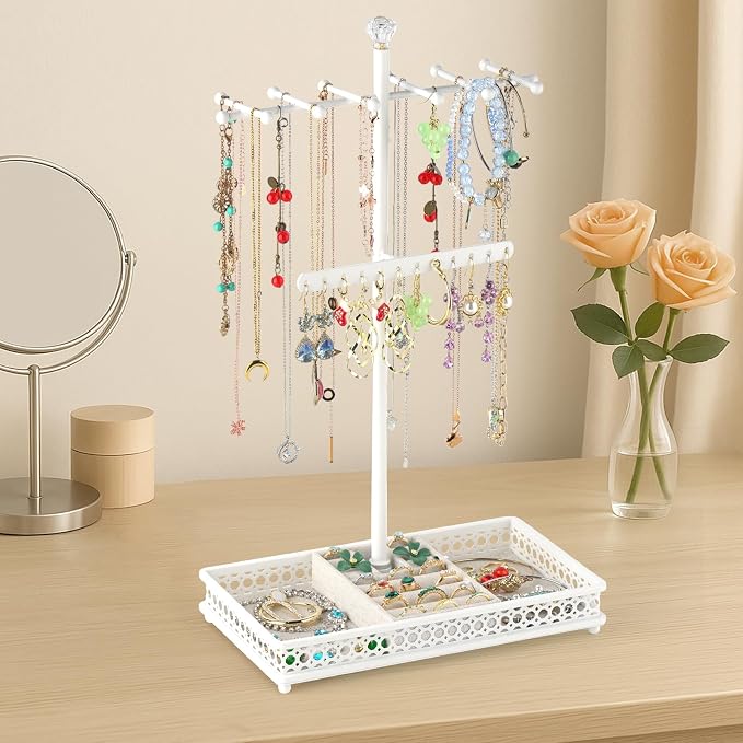 Meangood Jewelry Organizer Stand, 15.6" H Jewelry Tree Display Holder Stand for Bracelets Necklaces Earrings Rings, Gift for Women Girls (White) - Image 2