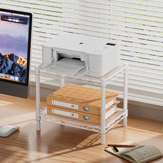 SINGAYE 2 Small Shelves Kitchen Storage Shelf Wire Shelving Unit Metal Shelf Adjustable Organizers Storage Shelving for Office Pantry White 12" D X 18" W X 12" H - Image 8