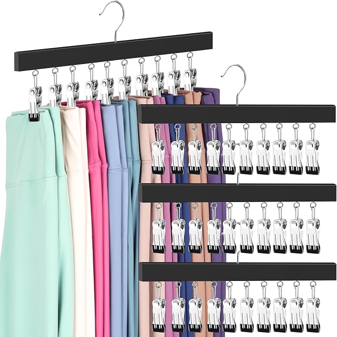 Legging Organizer for Closet, Pants Hangers with Clips Holds 20 Leggings, Jeans, Hats, Shorts, Socks, 360° Rotating Space Saving Hanging Clothes Organizer for Closet Organizers and Storage 4Pcs by ORROENS