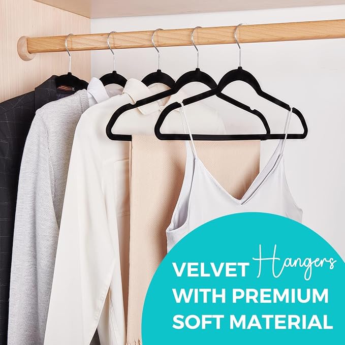 HOUSE DAY Premium Velvet Hangers 50 Pack Black, Non-Slip Flocked Felt Hangers, Sturdy Clothes Hangers with 360° Rotatable Hook, Heavy Duty Coat Hanger, Durable Slim Hanger for Closet Space Saving - Image 2