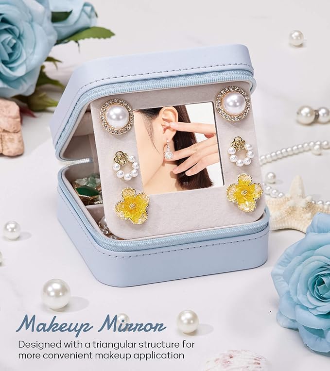 Enthralite Travel Jewelry Box for Gift: Traveling Jewelry Case for Girls Women - Mini Organizer for Necklaces Earrings Blue C - Image 4