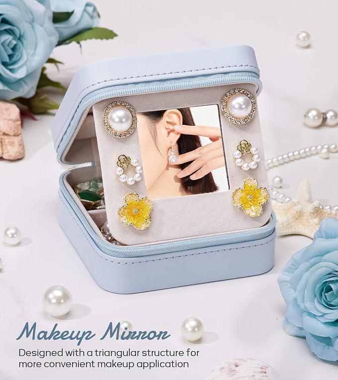 Enthralite Travel Jewelry Box for Gift: Traveling Jewelry Case for Girls Women - Mini Organizer for Necklaces Earrings Blue K - Image 4