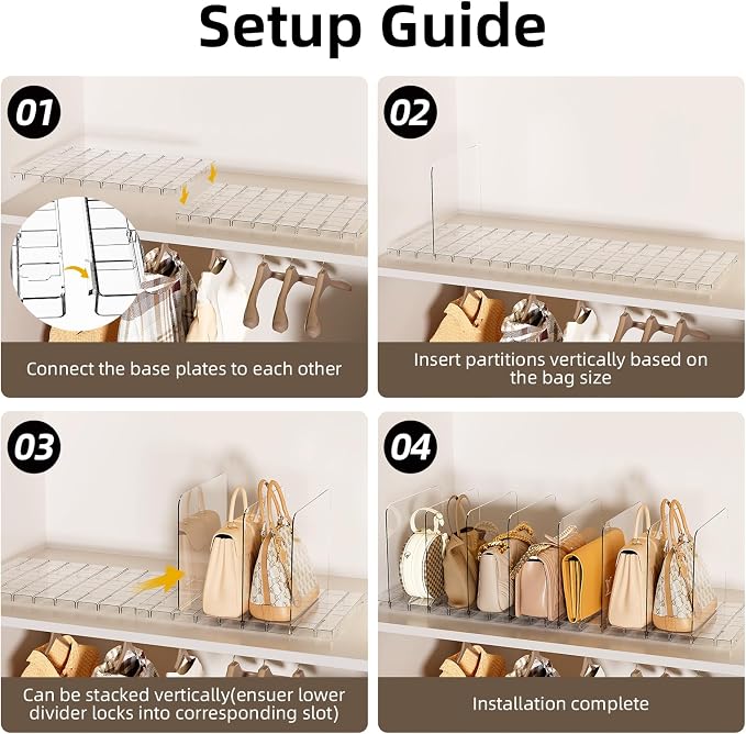 Stackable Bag & Purse Organizer for Closet Acrylic Shelf Dividers for Closet Organization, Clear Handbag Purse Storage Organizer Divider, Keep Clutch, Wallet, Pocketbook Upright, 6 Pack - Image 7