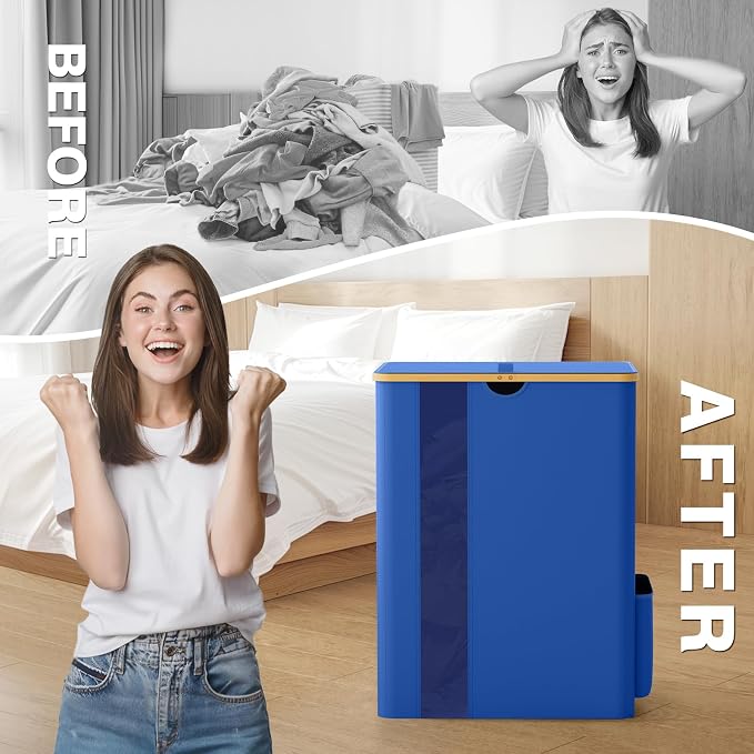 BlissTotes Laundry Basket with Lid, 150L Clothes Laundry Hamper with Handles and 2 Removable Laundry Bag, Breathable Design Hamper with Lid for Bedroom, Bathroom, Dorm, Laundry Room - Blue - Image 7