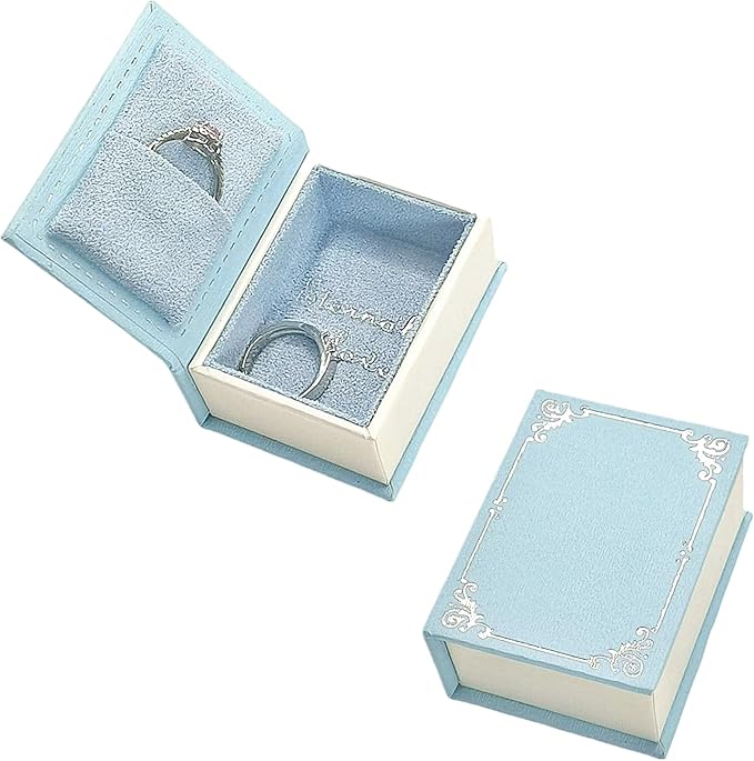 Book Shaped Ring Box - Vintage Engagement Ring Box with Hinged Lid for Proposal Engagement Wedding, Proposal Ring Case -PRB016-Blue by ToLoveToLife