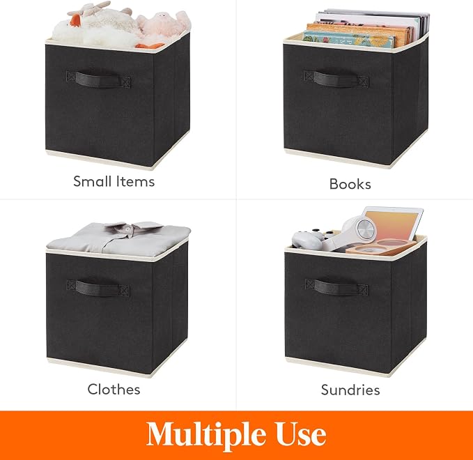 Lifewit Storage Cubes, Foldable Decorative Fabric Storage Baskets for Organizing Home Organizers with Handles for Shelves, Closet, 13 Inch Bins, 36L Black, 12 Packs - Image 4