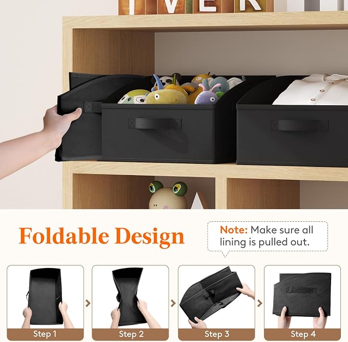 Lifewit Trapezoid Closet Storage Bins for Shelf, 6 Packs Non-woven Closet Organizer Baskets with Handles, Foldable Clothes Containers Boxes for Clothing, Book, Purse, 16L, Medium, Black - Image 6