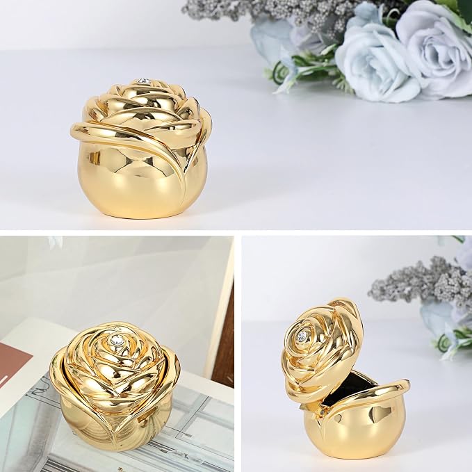Hipiwe Rose Shape Vintage Jewelry Box - Small Trinket Storage Case Gold Ring Holder Treasure Box Organizer Keepsake Box for Rings Earrings Necklace, Gift for Women - Image 2