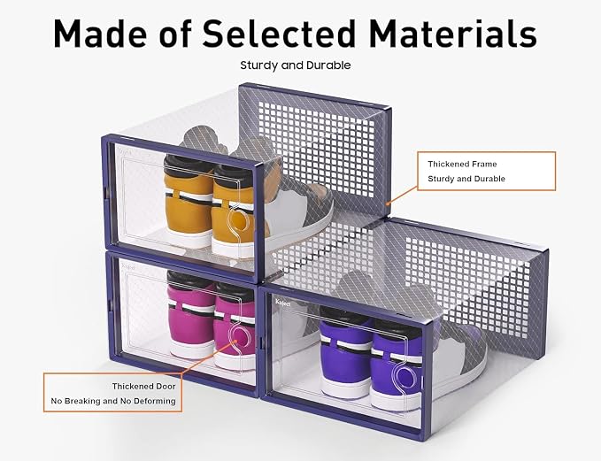Kuject X-Large Shoe Storage Boxes Organizers Clear Plastic Stackable 12 Pack, Shoe Rack & Holder Substitute, Sneaker Containers, Toy Storage Organizer Bins for Entryway, Closet, Under Bed, Blue - Image 5