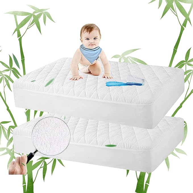 Safe and Sound 2 Pack Bamboo Viscose Crib Mattress Protector, Waterproof Quilted Crib Mattress Pads, Soft Breathable Baby Mattress Cover (28x52 Inches)