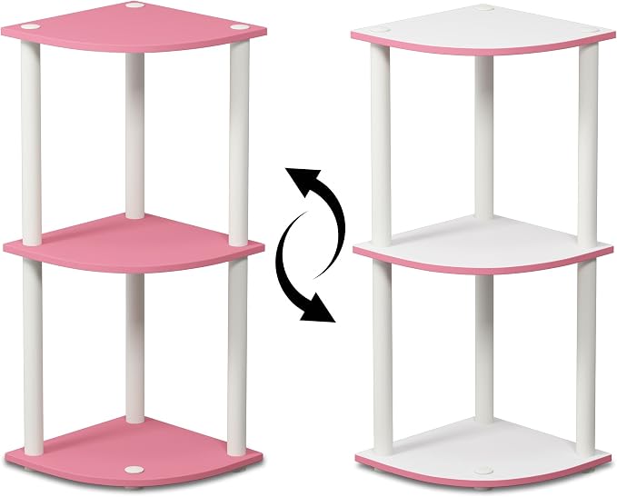 Furinno TURN-N-TUBE Corner Shelf, 3-Tier Corner Bookshelf, Display Storage Shelves with Open Shelves, for Organization and Storage, Living Room, Home Office, Garage, Pink - Image 3