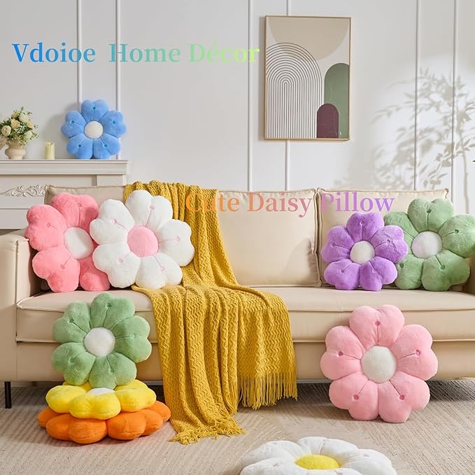 Flower Throw Pillow, Cute Daisy Cherry Blossom Flower Shaped Purple Throw Pillow 15.7In Purple Floor Cushion for Home Bedroom Sofa Chair Couch Decor