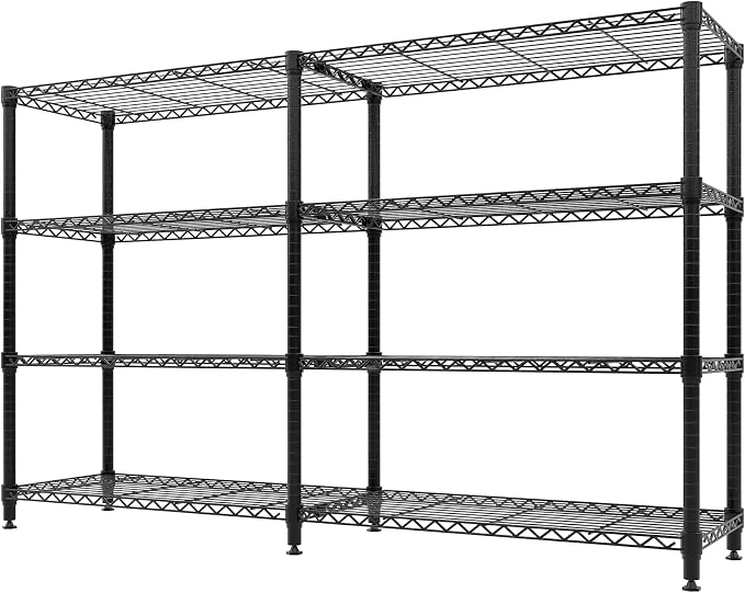 Garvee Storage Shelves 60" W Heavy Duty Metal Shelving Unit, 4-Tier Wire Rack Shelving for Kitchen Garage Storage, Load 1060LBS, Adjustable Wire Shelf for Pantry Room Basement, 13.8" Dx59.5 H, Black - Image 8