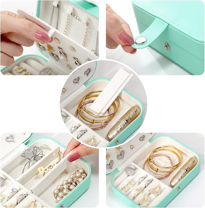 CASEGRACE Small Jewelry Box For Women Travel Jewelry Organizer Double Layer for Necklace Earring Rings Jewelry Holder Case - Image 4