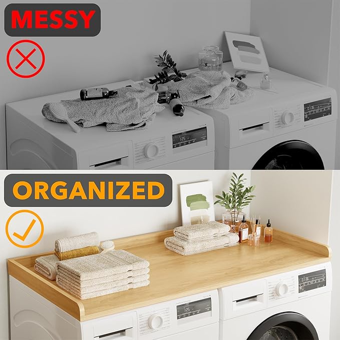 SpaceAid Washer Dryer Countertop, Laundry Wood Shelf Topper with Edge, 54" Width x 27.5" Depth Cover Guard Organizer for Washer and Dryer Laundry Hamper Counter Storage Organization (Maple Wood) - Image 4