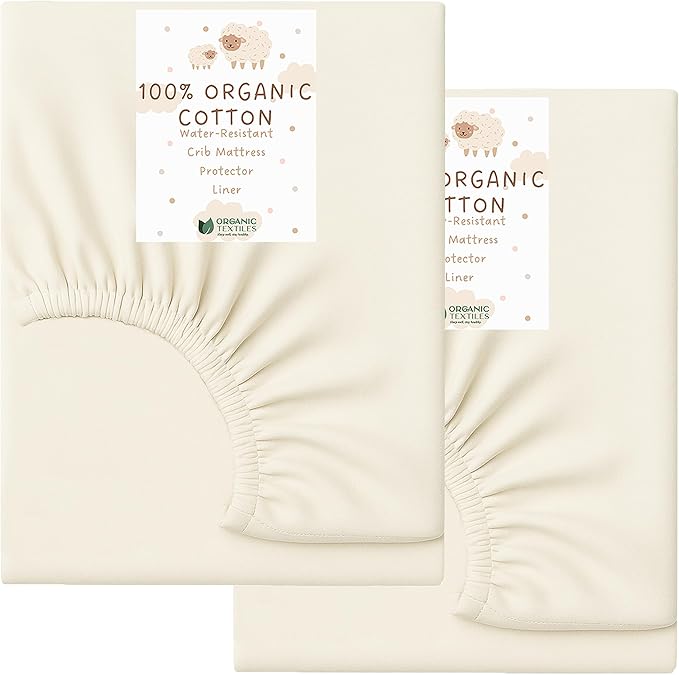 ORGANIC TEXTILES Water-Resistant Fitted Sheet Baby Mattress Liner Pad Protector - 100% Organic, GOTS Certified - Portable (36"x26") - Pack of 2