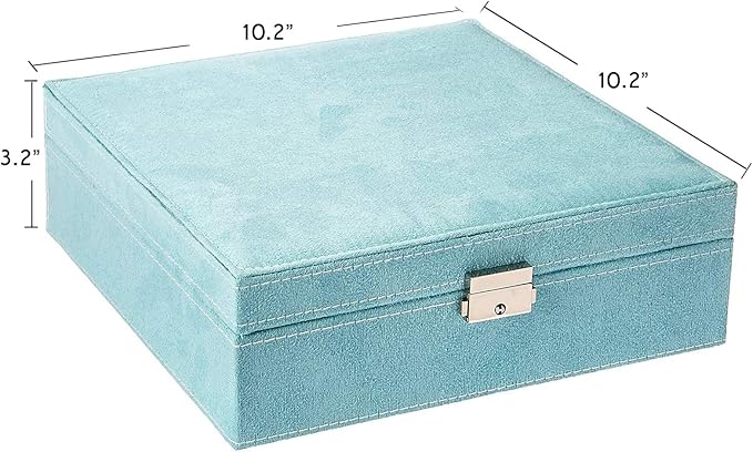 Two-Layer lint Jewelry Box Organizer Display Storage case with Lock (Blue) - Image 4