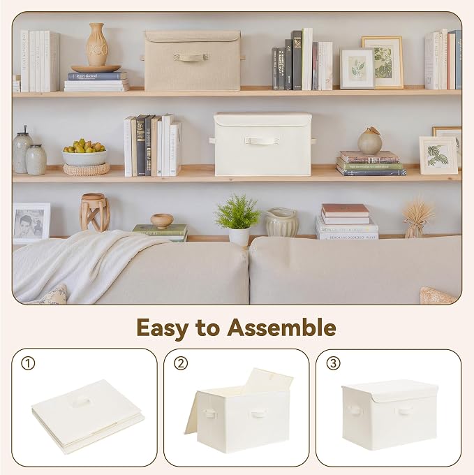 GRANNY SAYS Stoarge Basket with Lid, Decorative Storage Boxes, Closet Storage Bins for Clothes, Collapsible Stackable Organization, Ivory White&Khaki, 2-Pack - Image 7